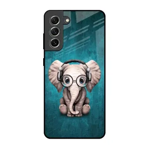 Adorable Baby Elephant Glass Case For Samsung Galaxy S21 FE 5G Clear Finish Hybrid Pattern Design