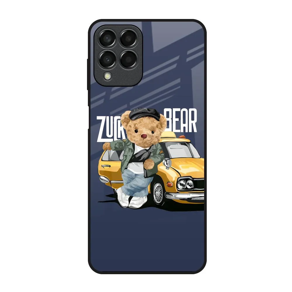 Durable Texture Layer Adventurous Bear Glass Case for Samsung Galaxy M53 5G