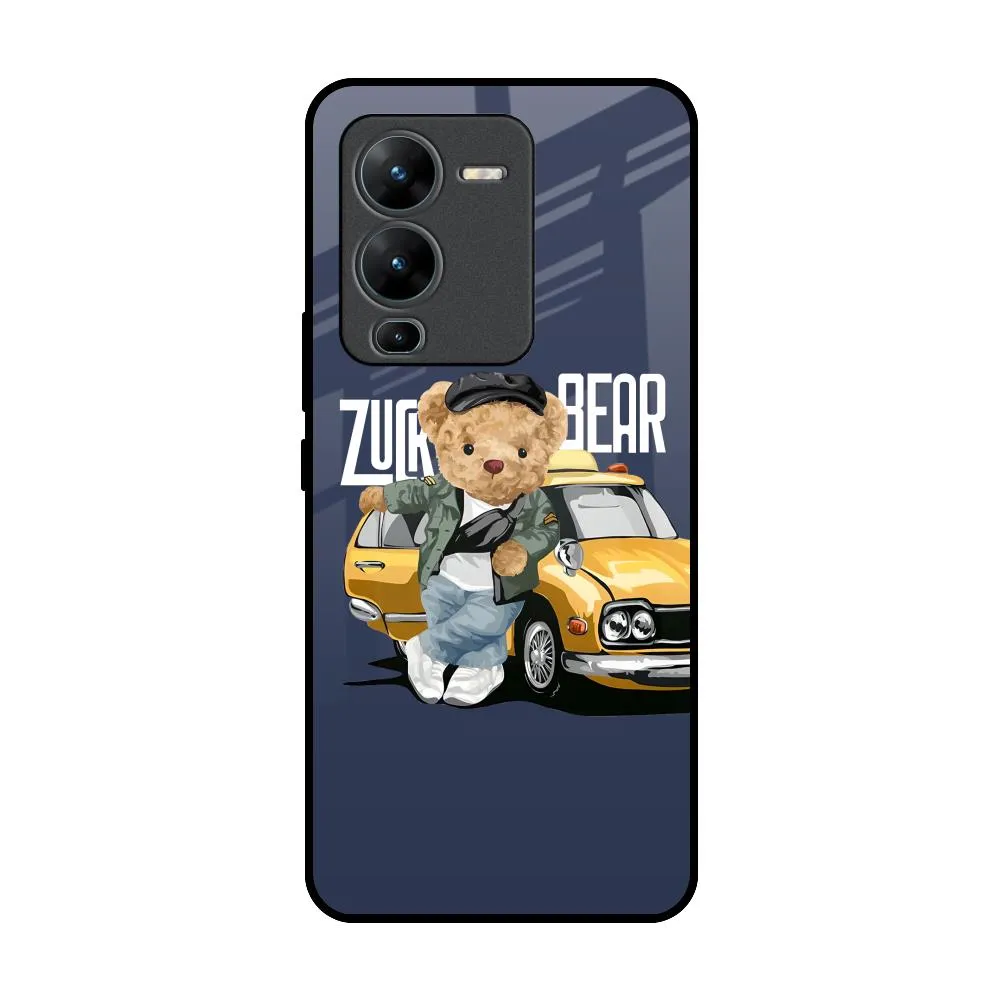 Adventurous Bear Glass Case for Vivo V25 Pro Smooth Grip Comfort touch