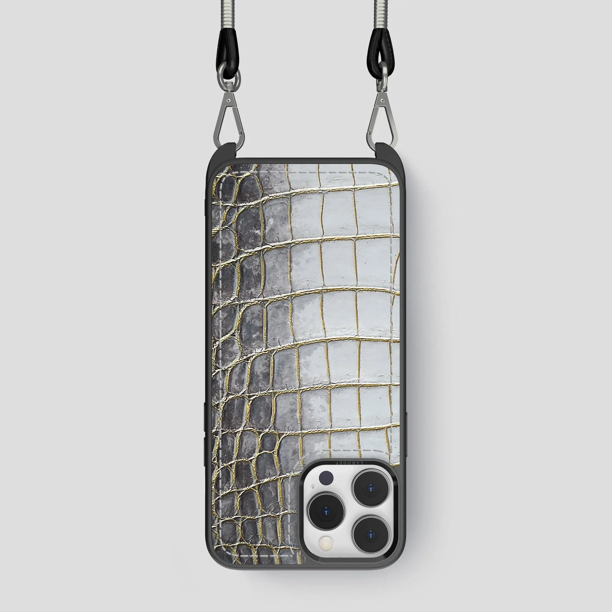 Hybrid Build Texture Crossbody Sport Case For iPhone 15 Pro In Himalayan Crocodile