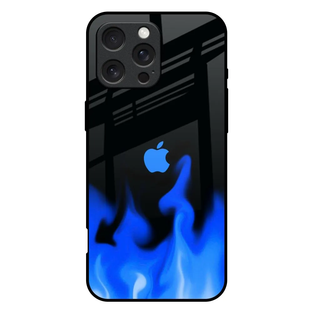 Smooth Fit Blue Flames Glass Case for iPhone 16 Pro Max