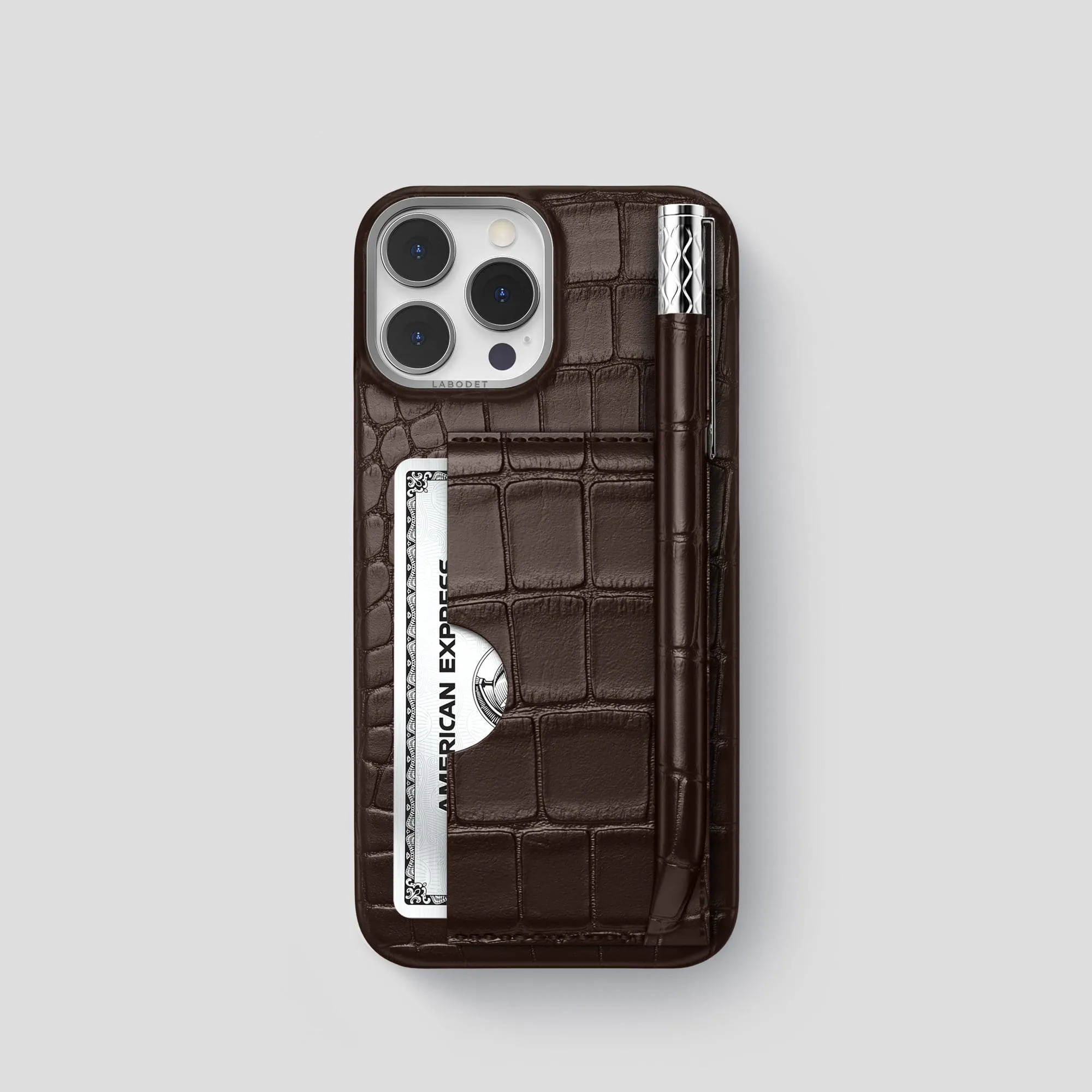 Card and Pen Holder Case For iPhone 15 Pro In Alligator Comfort Edge Layer simple design