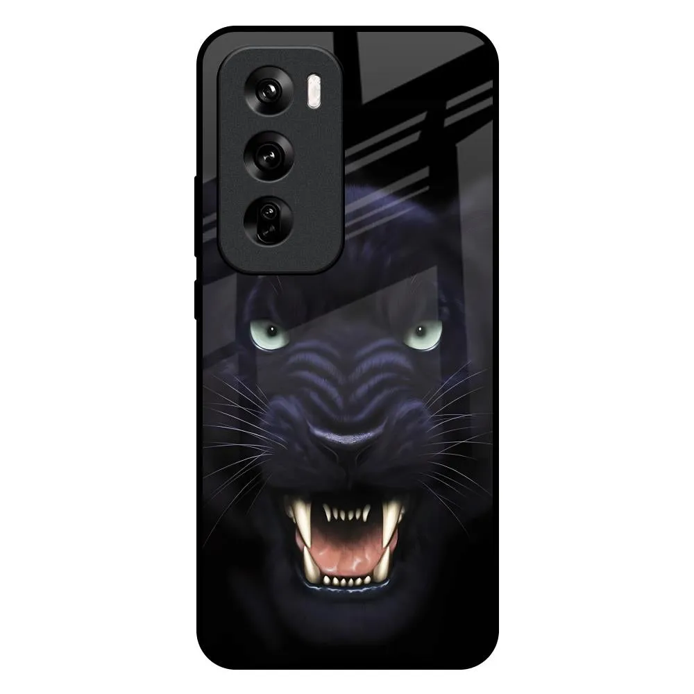 Color Accent Angry Black Leopard Glass Case for Oppo Reno 12 5G