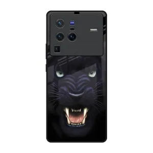 Angry Black Leopard Glass Case for Vivo X80 Pro 5G Modern Design Modern Grip Design