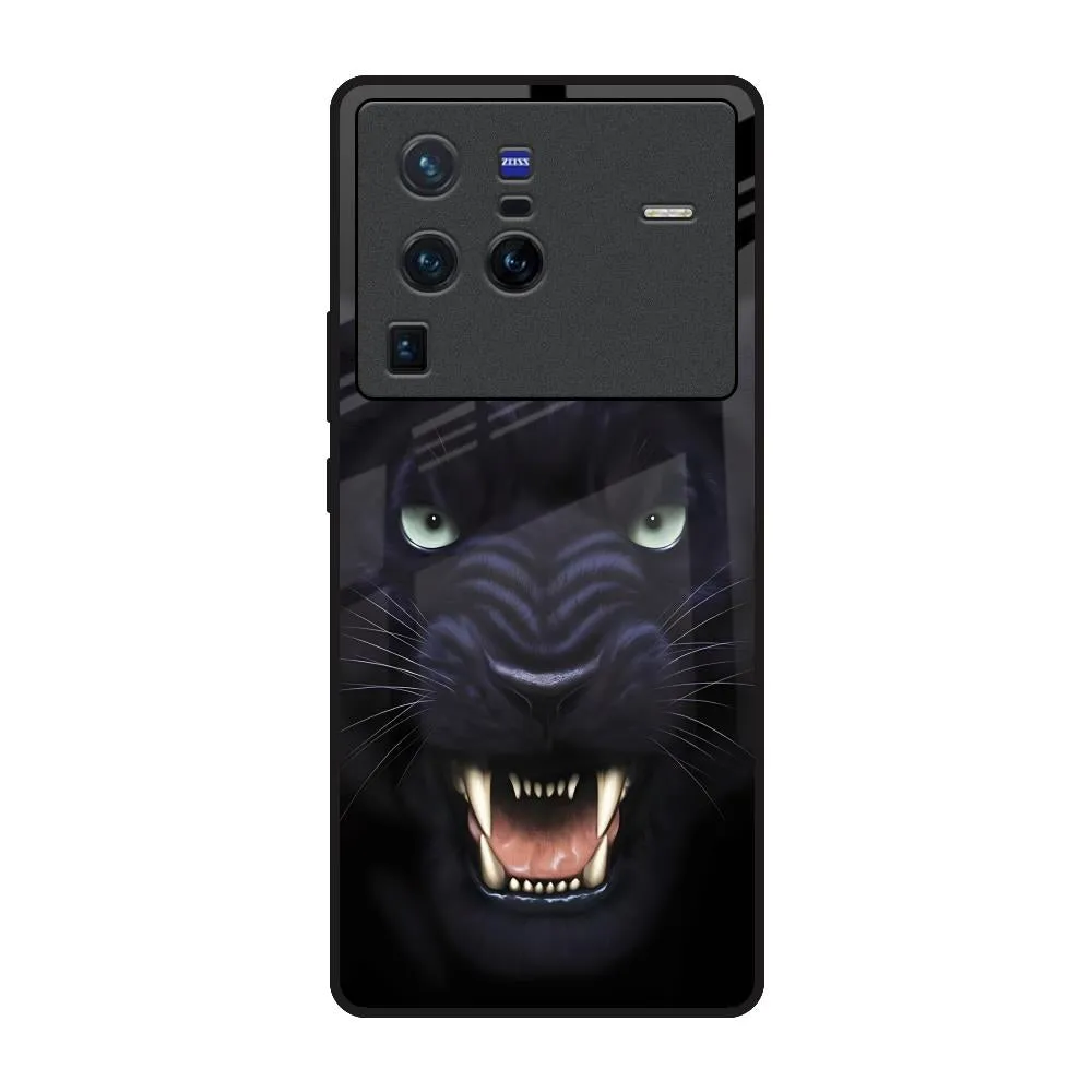 Angry Black Leopard Glass Case for Vivo X80 Pro 5G Modern Design Modern Grip Design