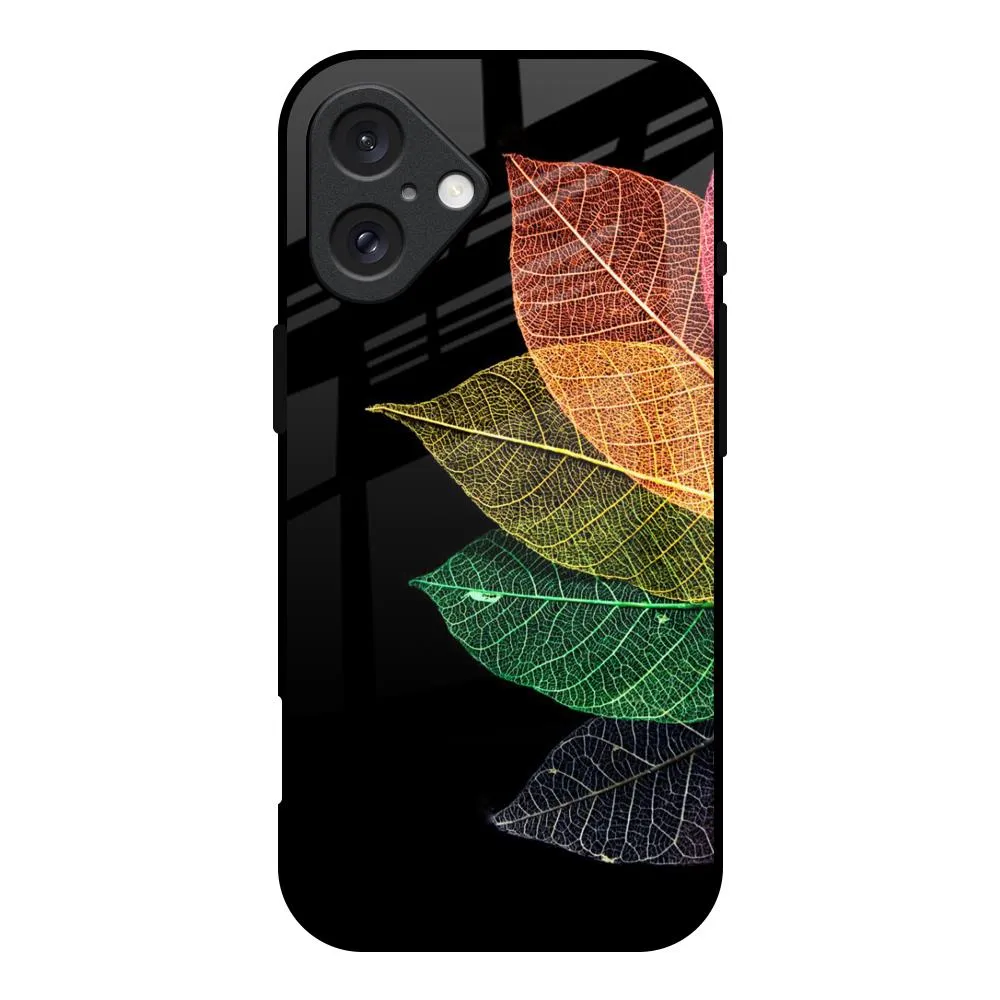 Colorful Leaves Glass Case for iPhone 16 Minimal Frame