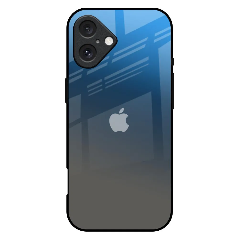 Blue Grey Ombre Glass Case for iPhone 16 Plus Flexible Material Impact shield