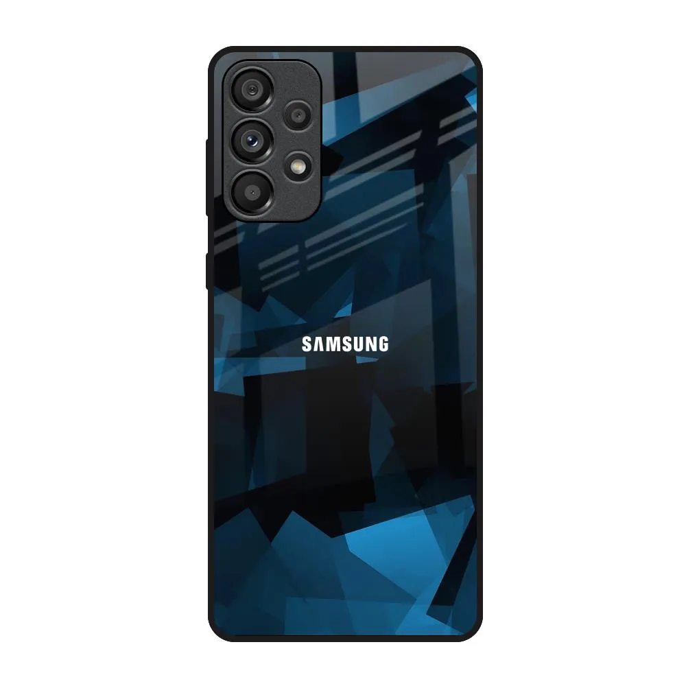 Polygonal Blue Box Glass Case For Samsung Galaxy A73 5G Marble Texture