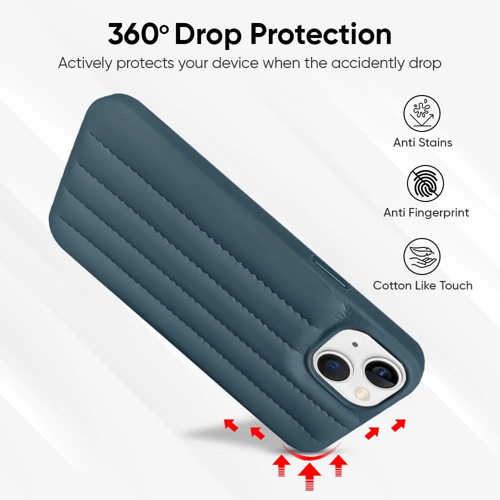 Soft Surface Layer Modern Minimalism Indigo Blue Stitch Leather Back Cover for iPhone