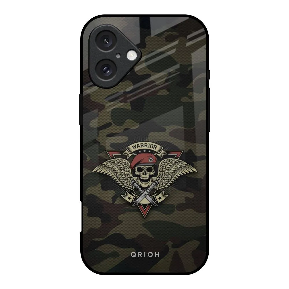 Student Friendly Hybrid Pattern Design Army Warrior Glass Case for iPhone 16
