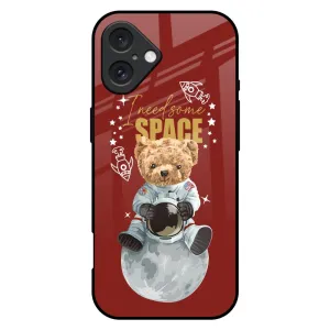 Strong protection Polished Detail Astronaut Bear Glass Case for iPhone 16 Plus