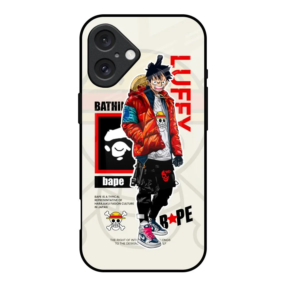 Subtle design Bape Luffy Glass Case for iPhone 16
