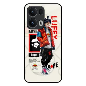 Bape Luffy Glass Case for Oppo Reno13 Pro 5G Flexible Grip Texture