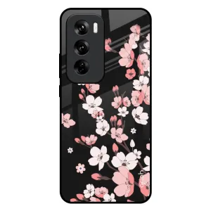Everyday Accessory Creative Texture Black Cherry Blossom Glass Case for Oppo Reno 12 5G
