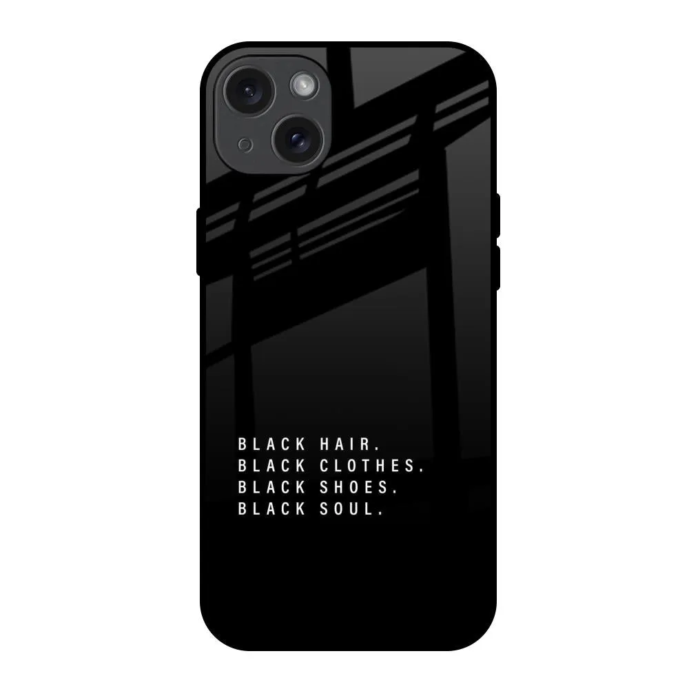 Black Soul Glass Case for iPhone 15 Plus Luxury Layer Texture