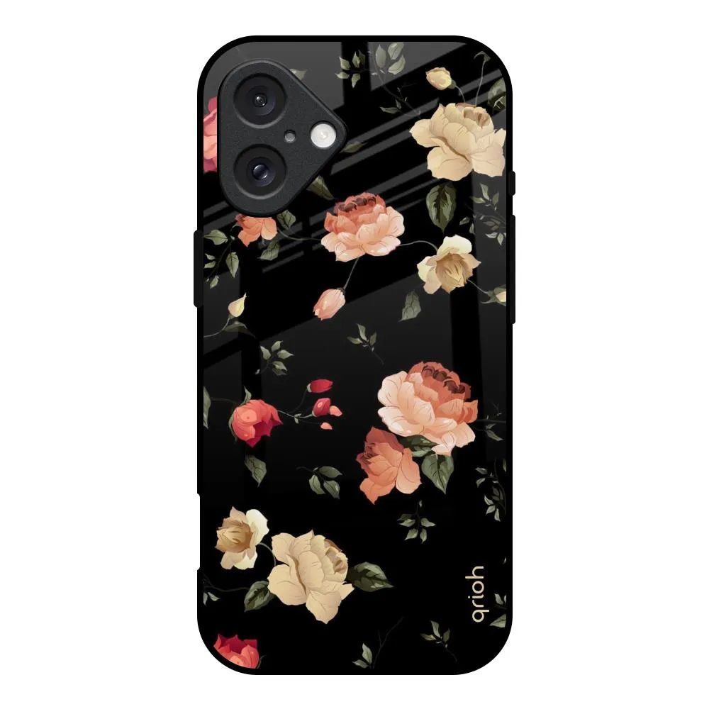 Black Spring Floral Glass Case for iPhone 16 Protective Pattern Texture Outdoor Use