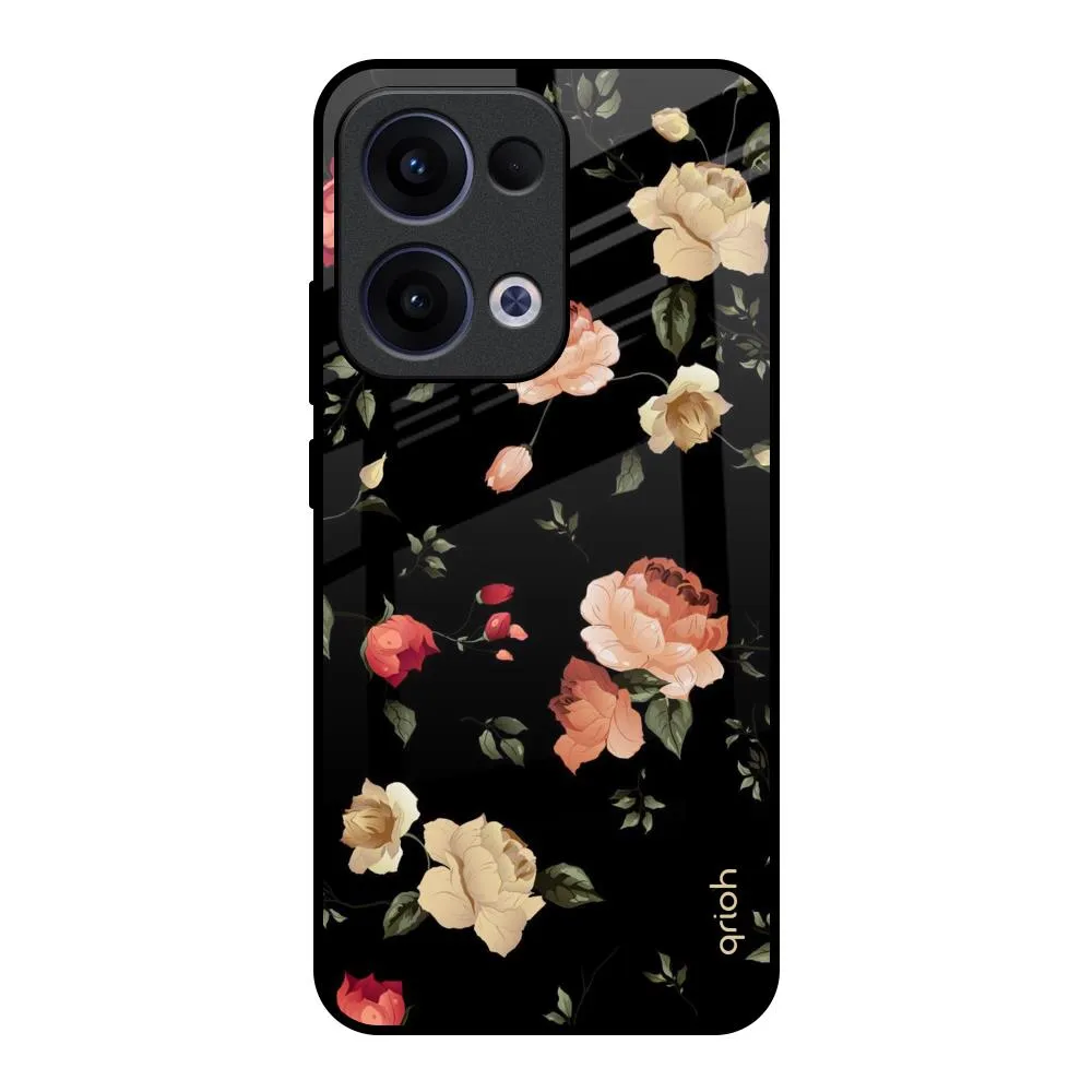 Unisex Design Premium Finish Black Spring Floral Glass Case for Oppo Reno13 5G