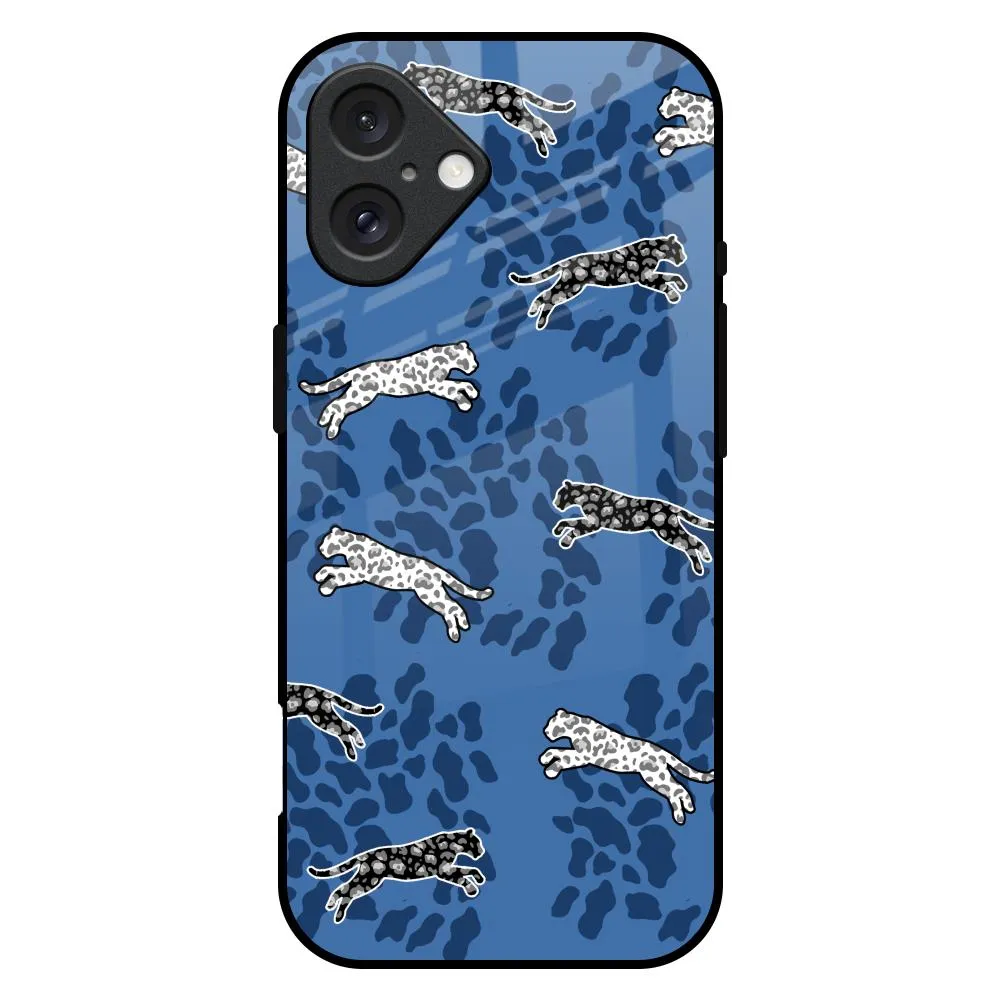 Stylish Grip Texture Blue Cheetah Glass Case for iPhone 16 Plus