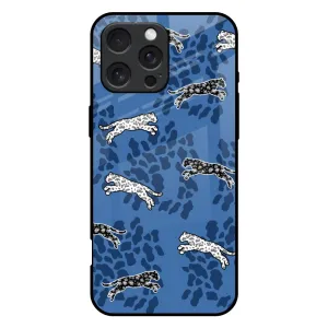 Blue Cheetah Glass Case for iPhone 16 Pro Max Smooth Coating