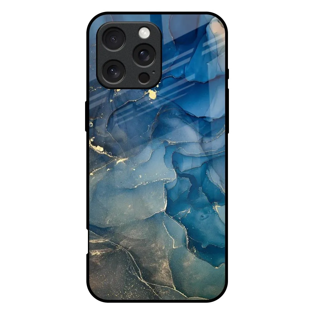 Blue Cool Marble Glass Case for iPhone 16 Pro Max Matte Coating