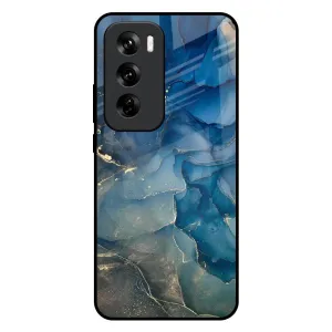 Blue Cool Marble Glass Case for Oppo Reno 12 5G Smooth Craftsmanship