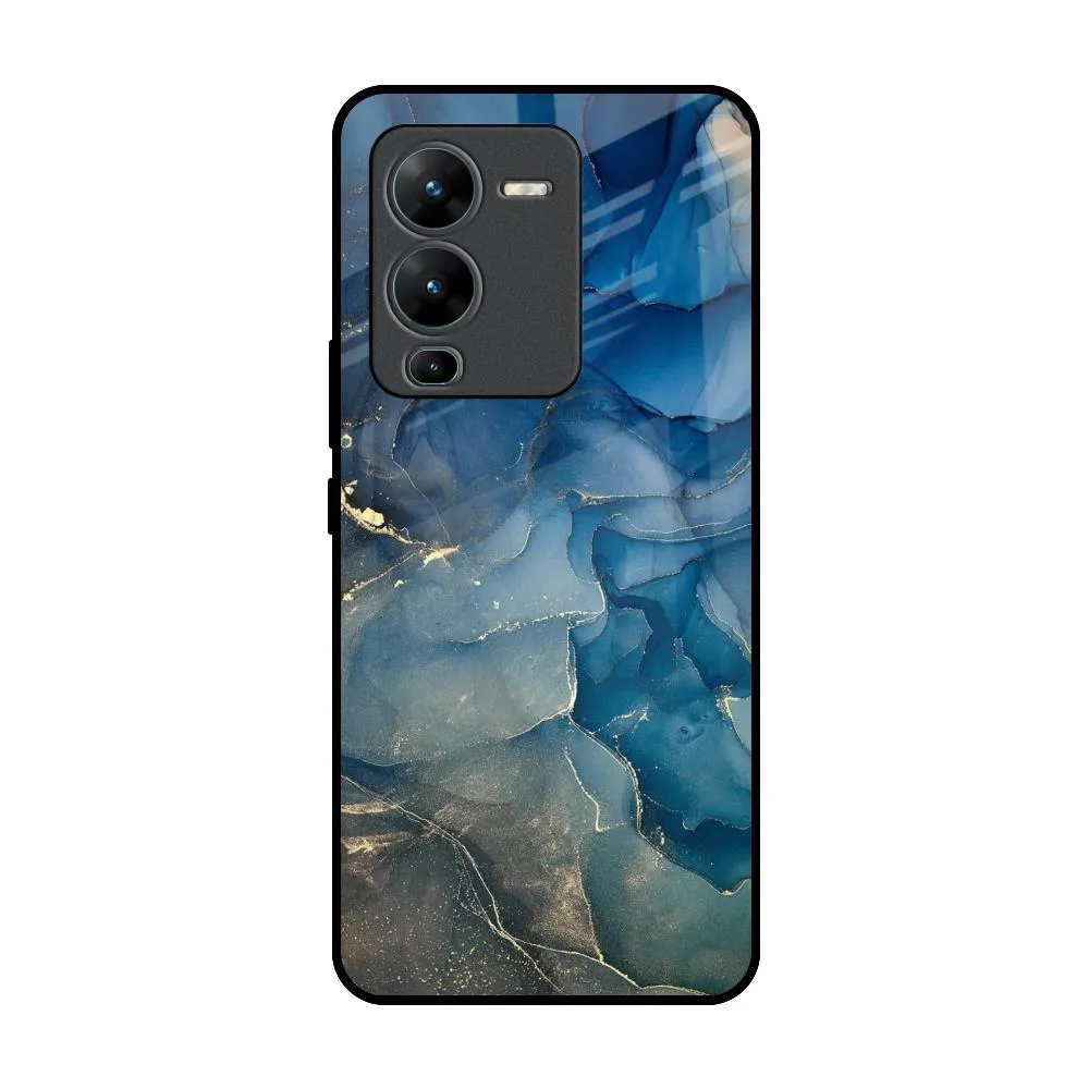 Blue Cool Marble Glass Case for Vivo V25 Pro Sleek Appearance High protection