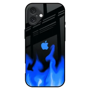 Hybrid Surface Layer Everyday Carry Blue Flames Glass Case for iPhone 16 Plus