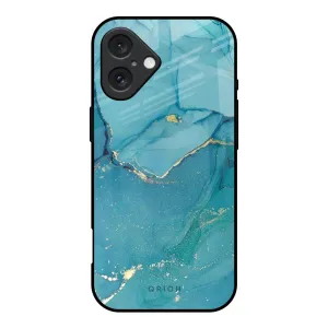 Blue Golden Glitter Glass Case for iPhone 16 Strong Outline