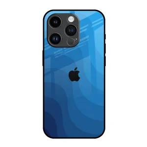 Shock Absorption Layer Blue Wave Abstract Glass Case for iPhone 14 Pro
