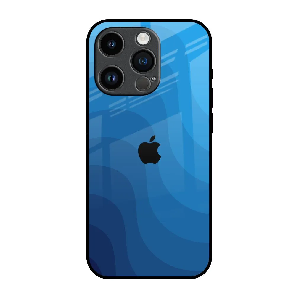 Shock Absorption Layer Blue Wave Abstract Glass Case for iPhone 14 Pro