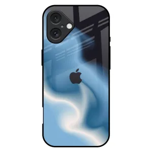 Blue Waves Glass Case for iPhone 16 Plus Rugged Pattern Design Smooth Lining