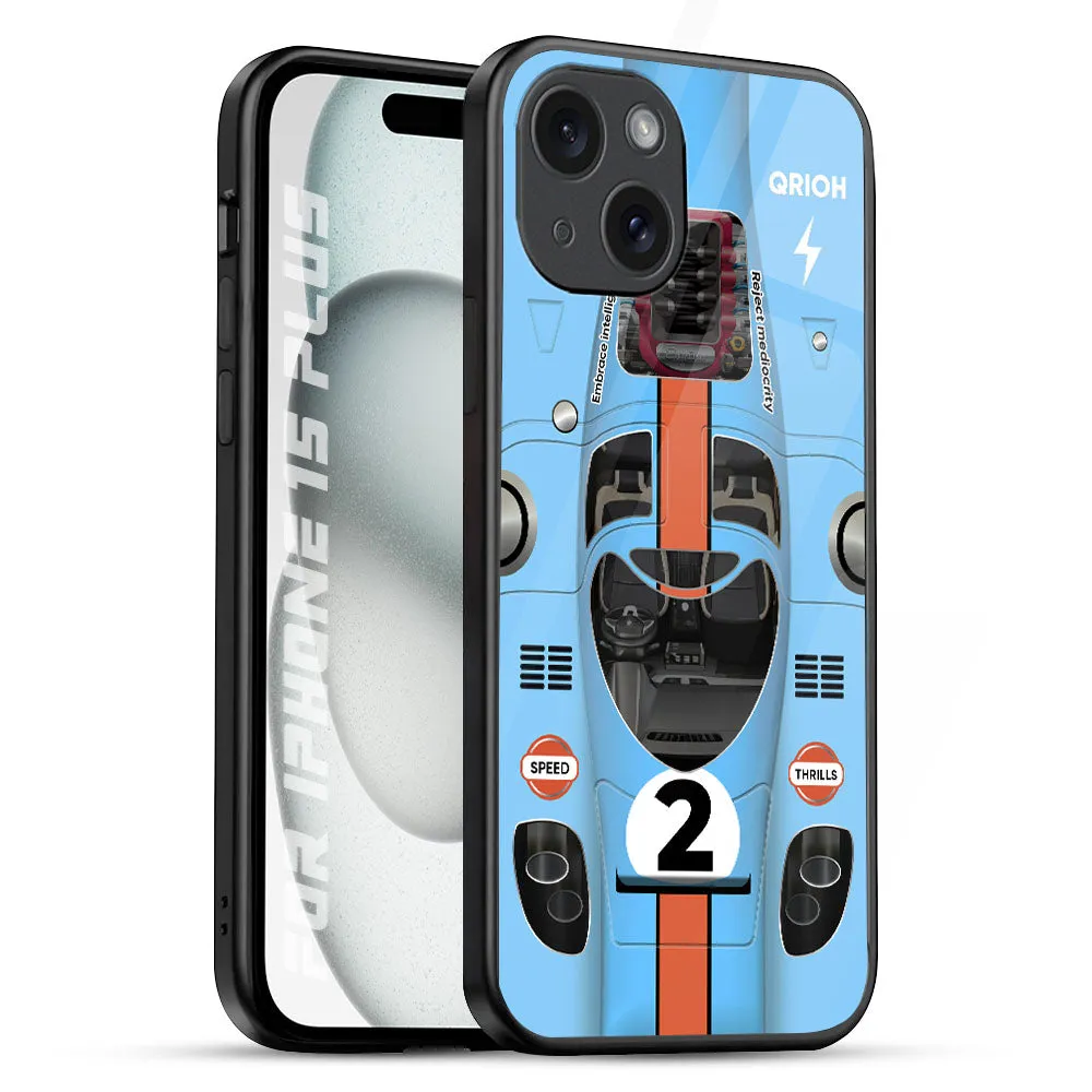 Luxury Texture Finish Rugged Feel Race Laboratory Glass Case for iPhone 15 Plus