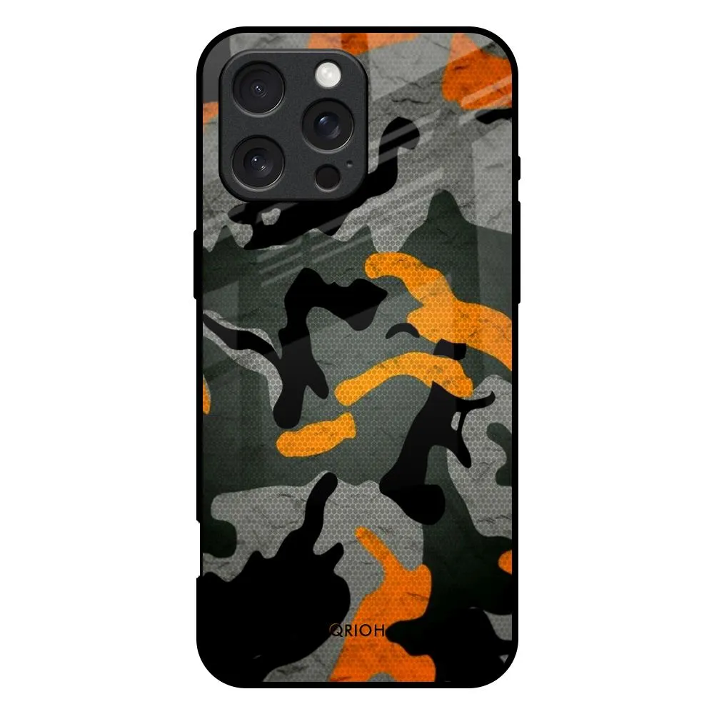 Protective Lining Camouflage Orange Glass Case For iPhone 16 Pro Max