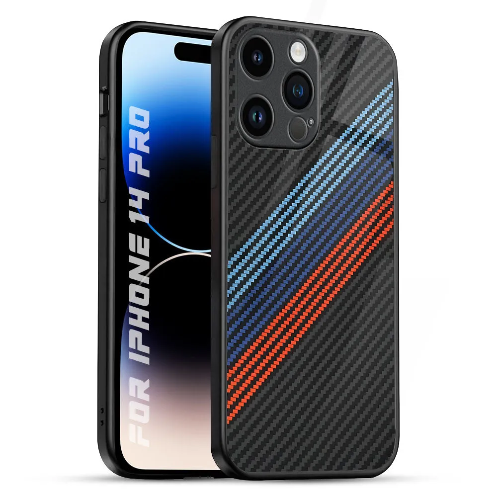 Minimal Texture Durable Pattern Texture Carbon Inspired Glass Case for iPhone 14 Pro
