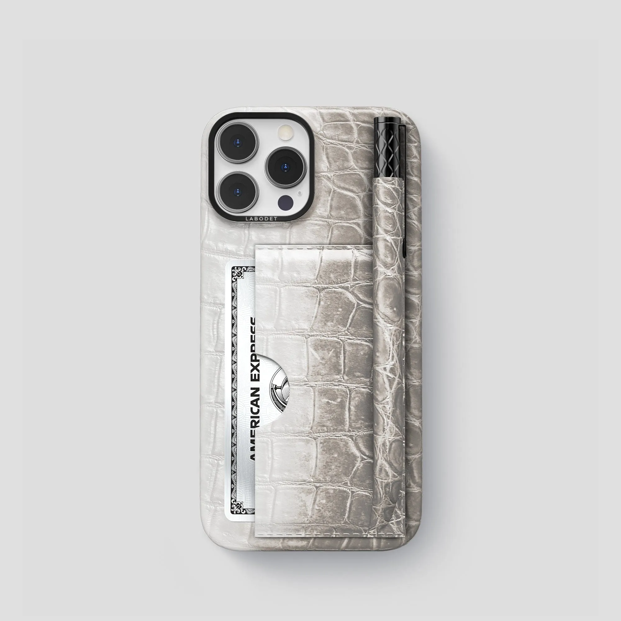 Comfort Padding Card and Pen Holder Case For iPhone 15 Pro In Himalayan Crocodile