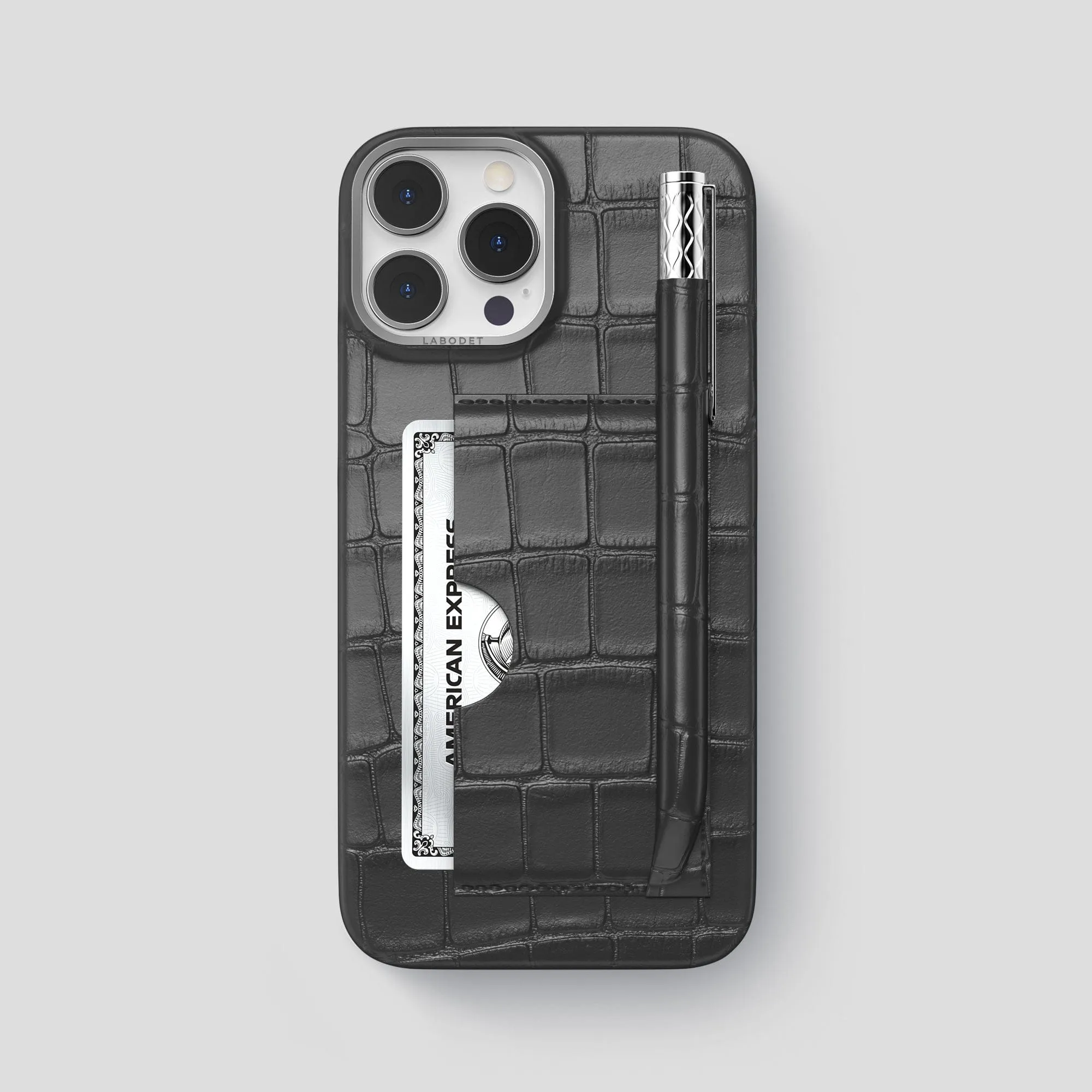 Card and Pen Holder Case For iPhone 15 Pro Max In Alligator Soft Frame