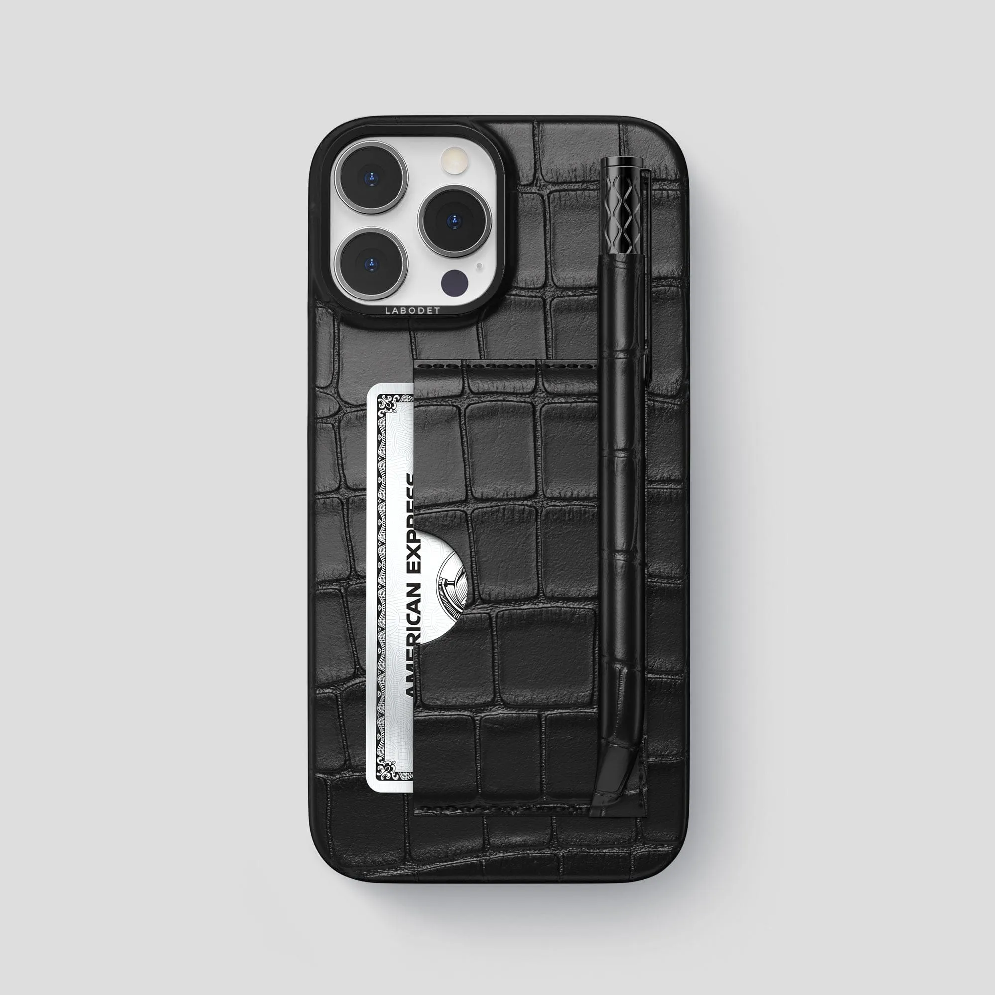 Card and Pen Holder Case For iPhone 15 Pro Max In Alligator Practical Look Elegant Detail