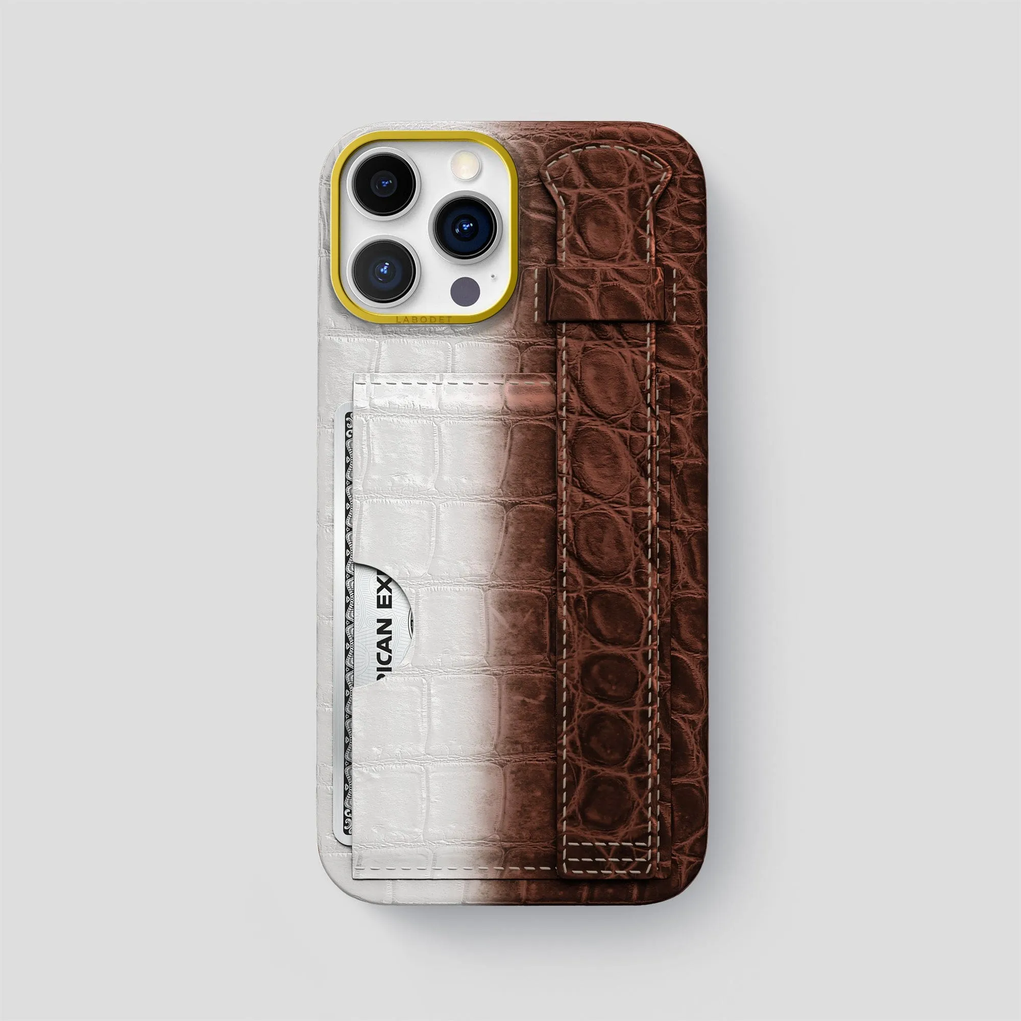 Cardholder Strap Case For iPhone 15 Pro Max In Himalayan Crocodile Shock Surface