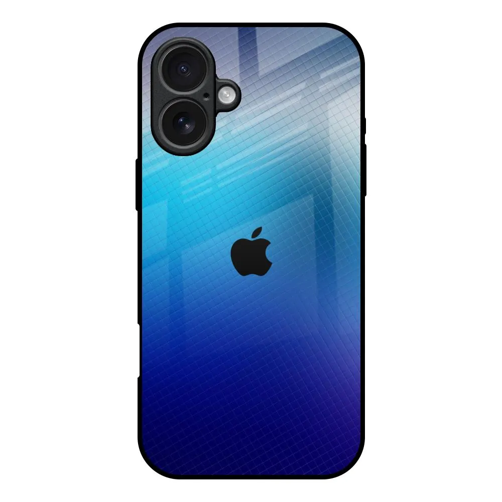 Blue Rhombus Pattern Glass Case for iPhone 17 Polished Edge Protective Edge Layer
