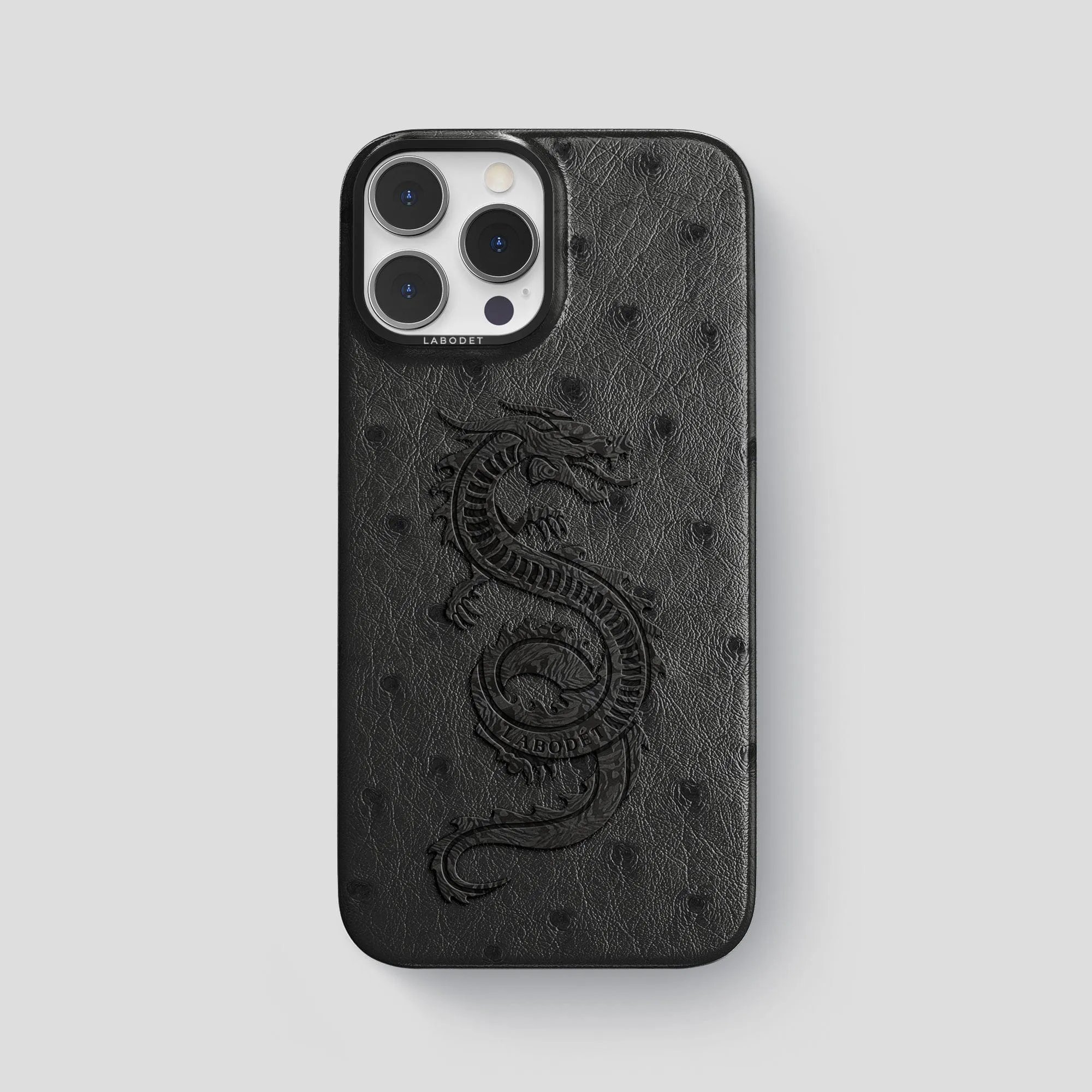 Modern Texture Look Classic Case With Carbon Dragon For iPhone 15 Pro Max In Ostrich