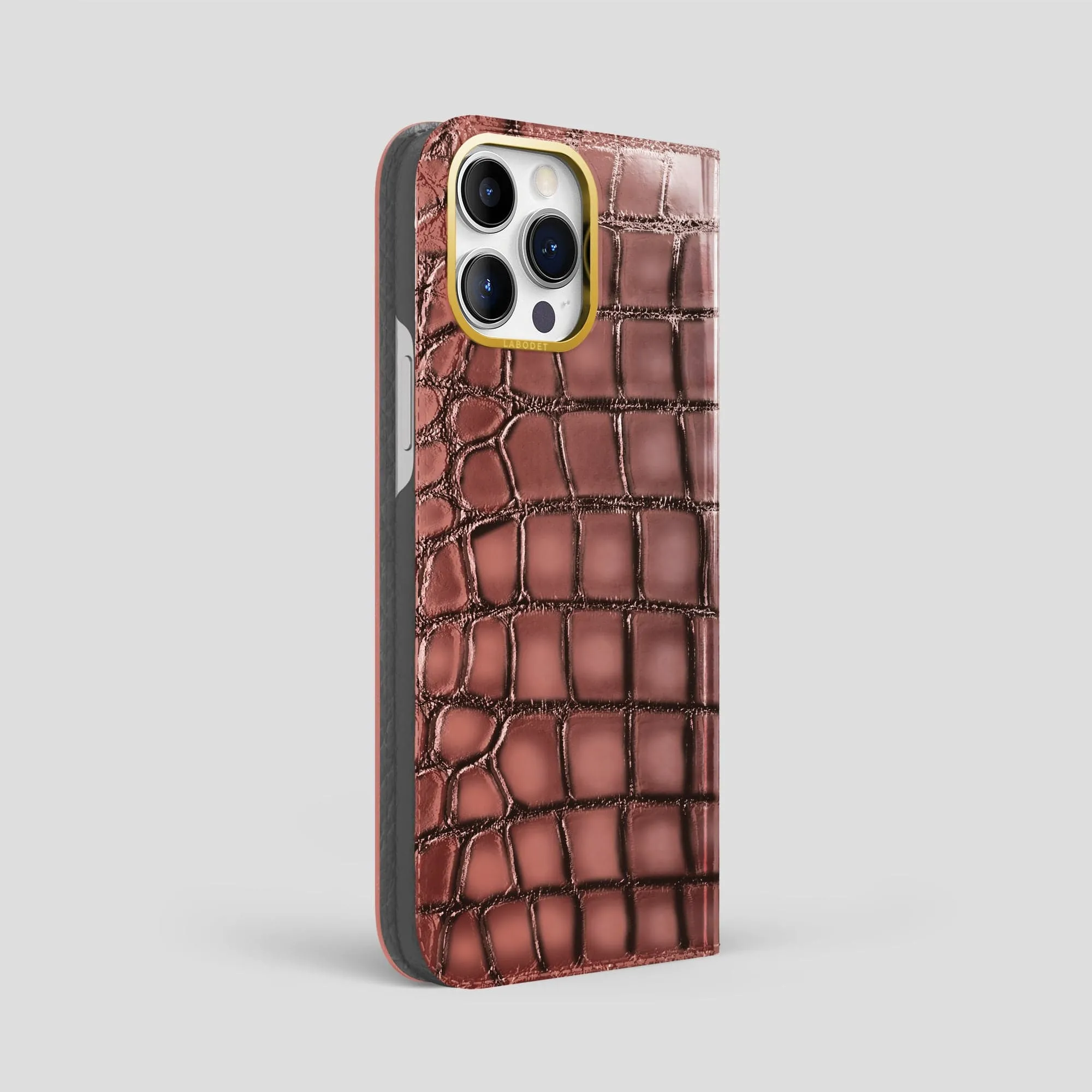 Smooth Look Texture Unique Pattern Folio Case For iPhone 15 Pro Max In Patina Alligator