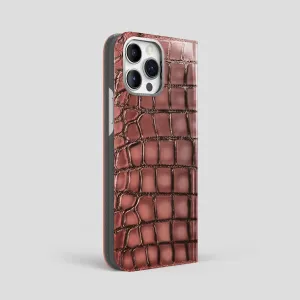 Premium Feel Everyday Fit Folio Case For iPhone 15 Pro Max In Patina Alligator