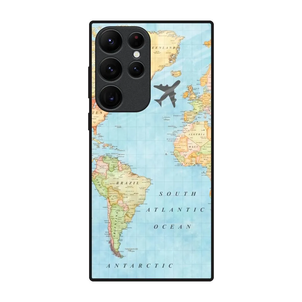 Travel Map Glass Case for Samsung Galaxy S22 Ultra 5G Urban Texture