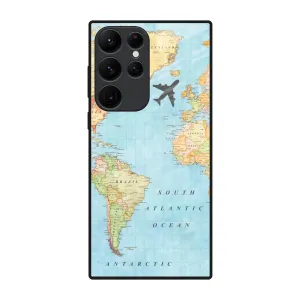 Travel Map Glass Case for Samsung Galaxy S22 Ultra 5G Urban Texture