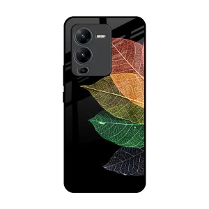 Colorful Leaves Glass Case for Vivo V25 Pro Protective Texture Layer Soft Detail