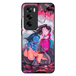 Smooth Grip Radha Krishna Art Glass Case for Oppo Reno 12 5G