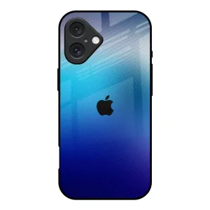Blue Rhombus Pattern Glass Case for iPhone 16 Compact Shell Matte Design Texture