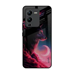 Moon Wolf Glass Case for Vivo V25 Pro Comfort Pattern Texture Fashion Accent