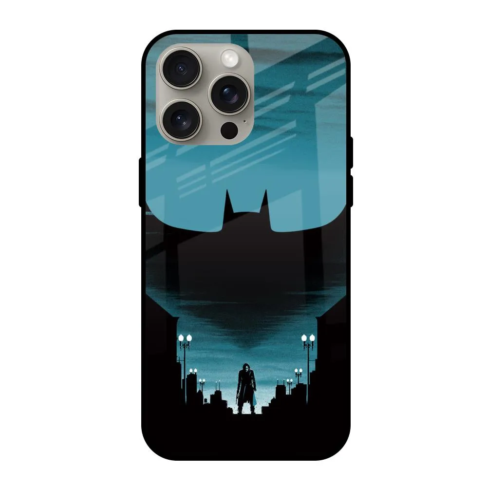 Luxury Detail Texture Hybrid Touch Cyan Bat Glass Case for iPhone 15 Pro Max