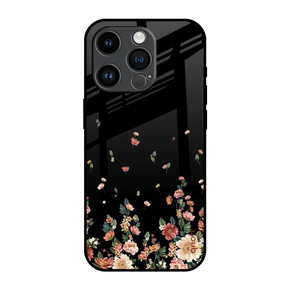Floating Floral Print Glass Case for iPhone 14 Pro Smooth Feel Surface
